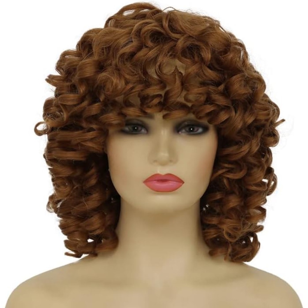 Women Orangish Brown Short Curly Wig with Bangs